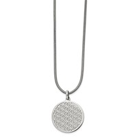 Chisel Stainless Steel Polished Flower Cut-out Small Circle Pendant on an Snake Chain Necklace, 18" view 1