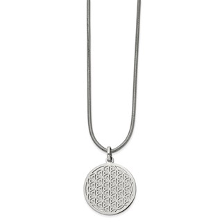 Chisel Stainless Steel Polished Flower Cut-out Small Circle Pendant on an 18 inch Snake Chain Necklace