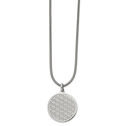 Chisel Stainless Steel Polished Flower Cut-out Small Circle Pendant on an Snake Chain Necklace, 18"