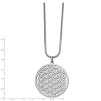 Stainless Steel Polished Flower Cut-out Large Circle Necklace, 20" view 2