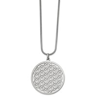 Stainless Steel Polished Flower Cut-out Large Circle Necklace, 20" view 1