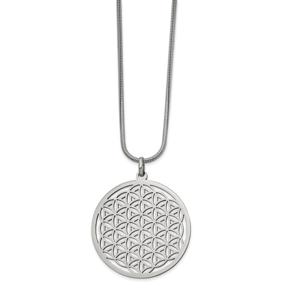 Stainless Steel Polished Flower Cut-out Large Circle 20 inch Necklace