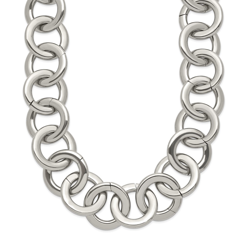 Stainless Steel Polished Circle Link 17in Necklace
