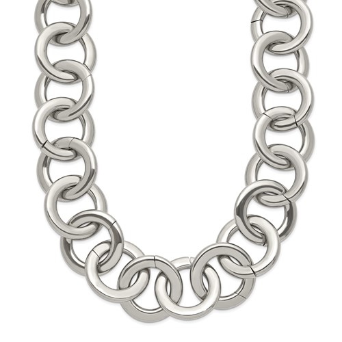 Chisel Stainless Steel Polished Circle Link Necklace, 17"