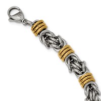 Chisel Stainless Steel Polished Yellow IP-plated Byzantine Necklace, 24" view 3
