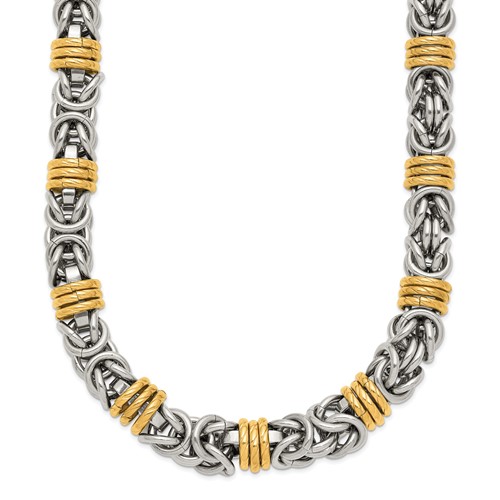 Chisel Stainless Steel Polished Yellow IP-plated Byzantine Necklace, 24"