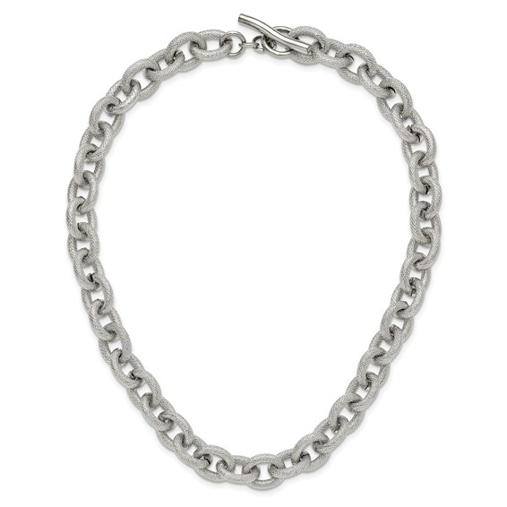 Chisel Stainless Steel Polished and Textured Link 16.5 inch Necklace