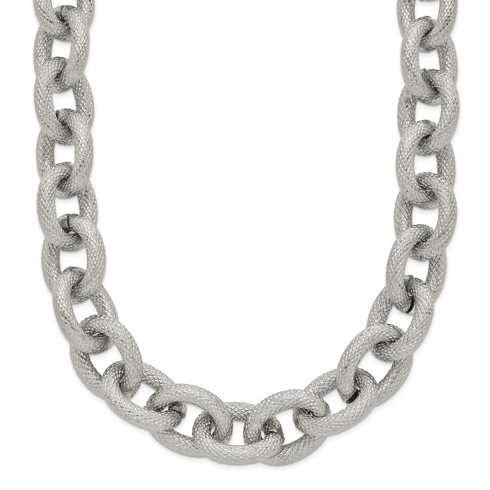 Stainless Steel Polished and Textured Link 16.5in Necklace