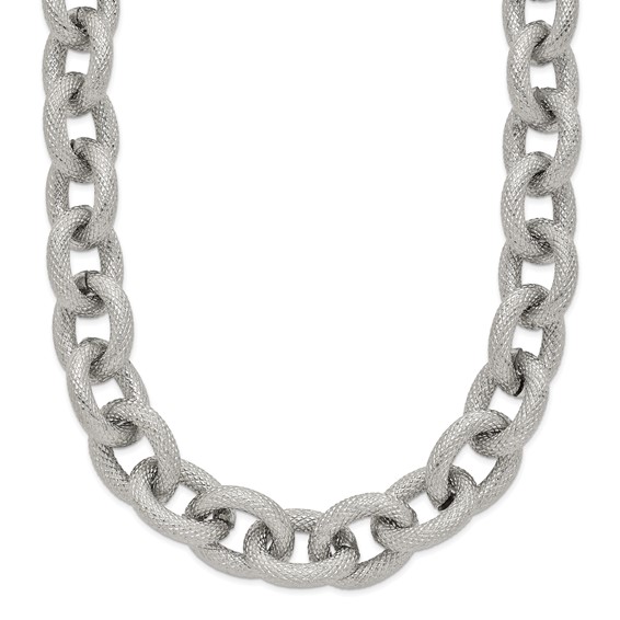 Chisel Stainless Steel Polished and Textured Link 16.5 inch Necklace