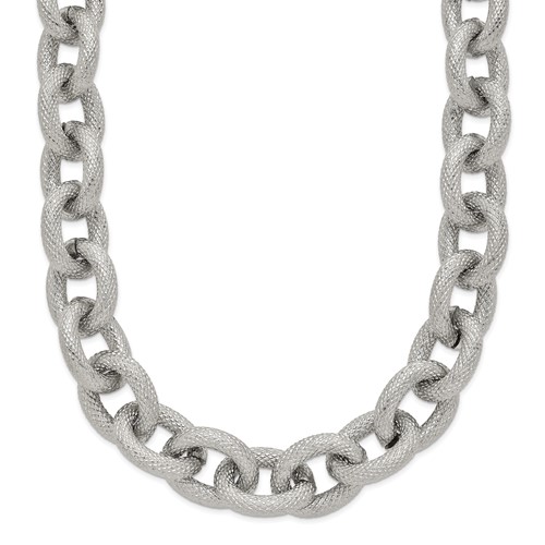 Chisel Stainless Steel Polished and Textured Link Necklace, 16.5"