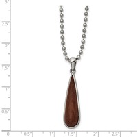 Stainless Steel Polished Wood Inlay Teardrop Necklace, 24" view 2