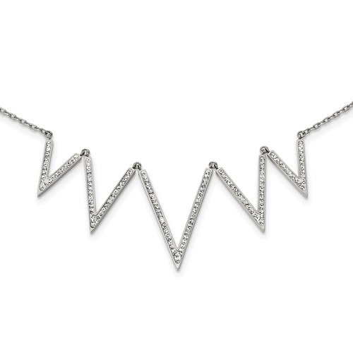 Stainless Steel Polished Necklace with Preciosa Crystal V Shape with Ext, 1.25"