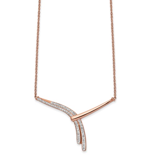 Chisel Stainless Steel Polished Rose IP-plated Preciosa Crystal Bar on a Cable Chain Necklace with a 2 Inch Extension, 17.75"