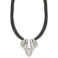 Stainless Steel Polished Multi Strand Necklace with 2 Ext Wax Cord, 17" view 2