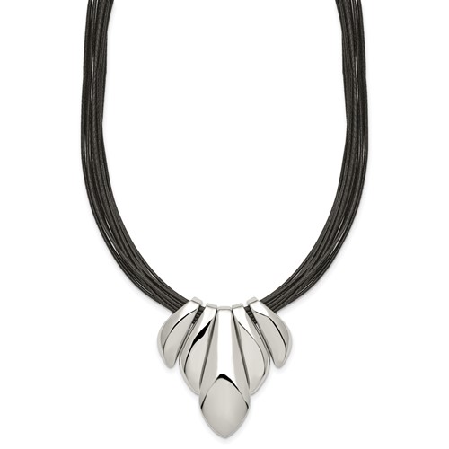 Stainless Steel Polished Multi Strand Necklace with 2 Ext Wax Cord, 17"