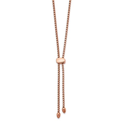Chisel Stainless Steel Polished Rose IP-plated Adjustable Up to Box Chain Necklace, 20.5"