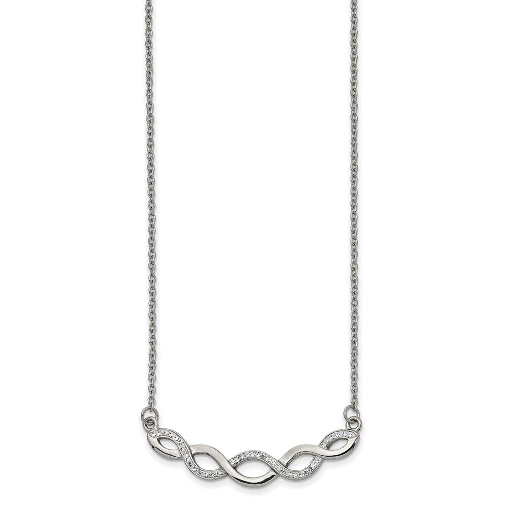 Chisel Stainless Steel Polished Necklace with Preciosa Crystal Braided Bar on a Cable Chain with a 2 Inch Extension, 16.5"