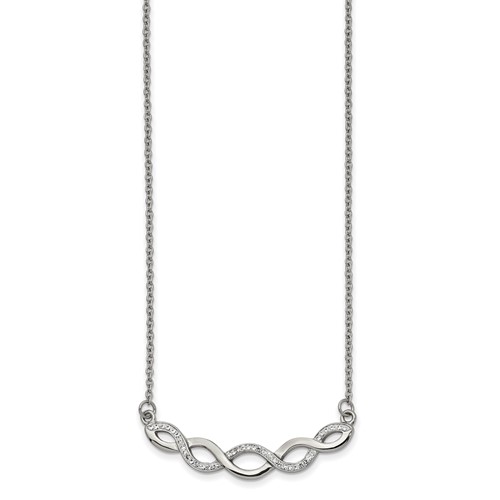 Chisel Stainless Steel Polished Necklace with Preciosa Crystal Braided Bar on a Cable Chain with a 2 Inch Extension, 16.5"
