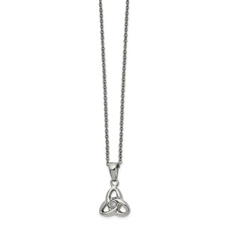 Chisel Stainless Steel Polished with Preciosa Crystal Trinity Knot Pendant on a 16 inch Cable Chain with a 1 inch Extension Necklace
