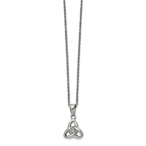 Chisel Stainless Steel Polished Necklace with Preciosa Crystal Trinity Knot Pendant on a Cable Chain with a 1 Inch Extension, 16"