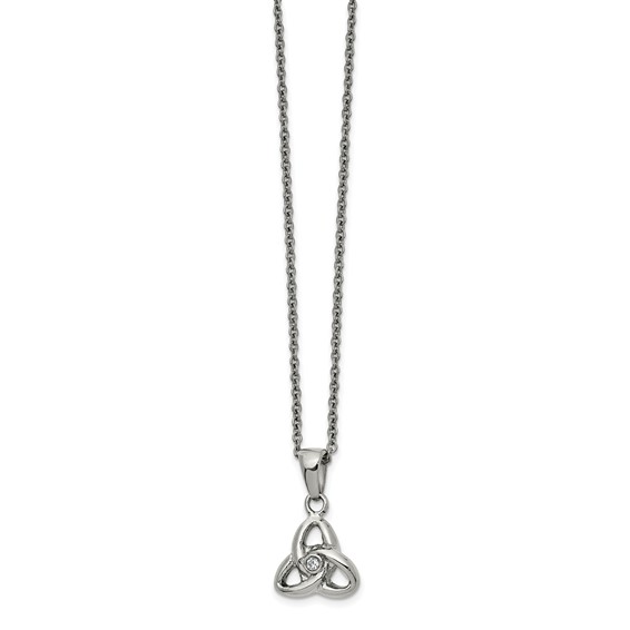 Chisel Stainless Steel Polished with Preciosa Crystal Trinity Knot Pendant on a 16 inch Cable Chain with a 1 inch Extension Necklace