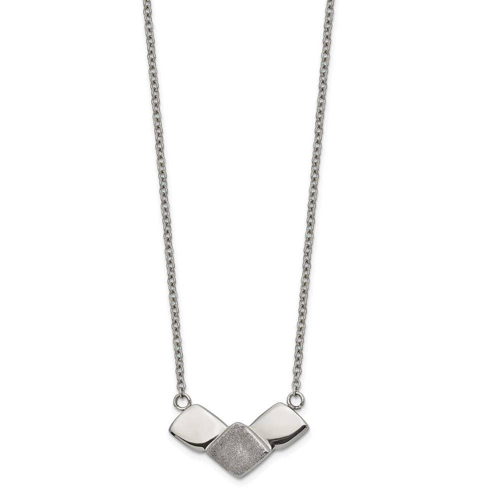 Chisel Stainless Steel Polished Laser Cut Squares on a Cable Chain Necklace with a 2.5 Inch Extension, 15"