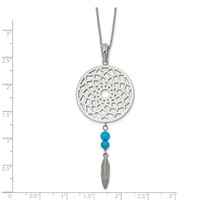Stainless Steel Polished Imit.Turquoise Dreamcatcher Necklace with Ext, 2" view 3