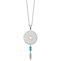 Stainless Steel Polished Imit.Turquoise Dreamcatcher Necklace with Ext, 2" view 1