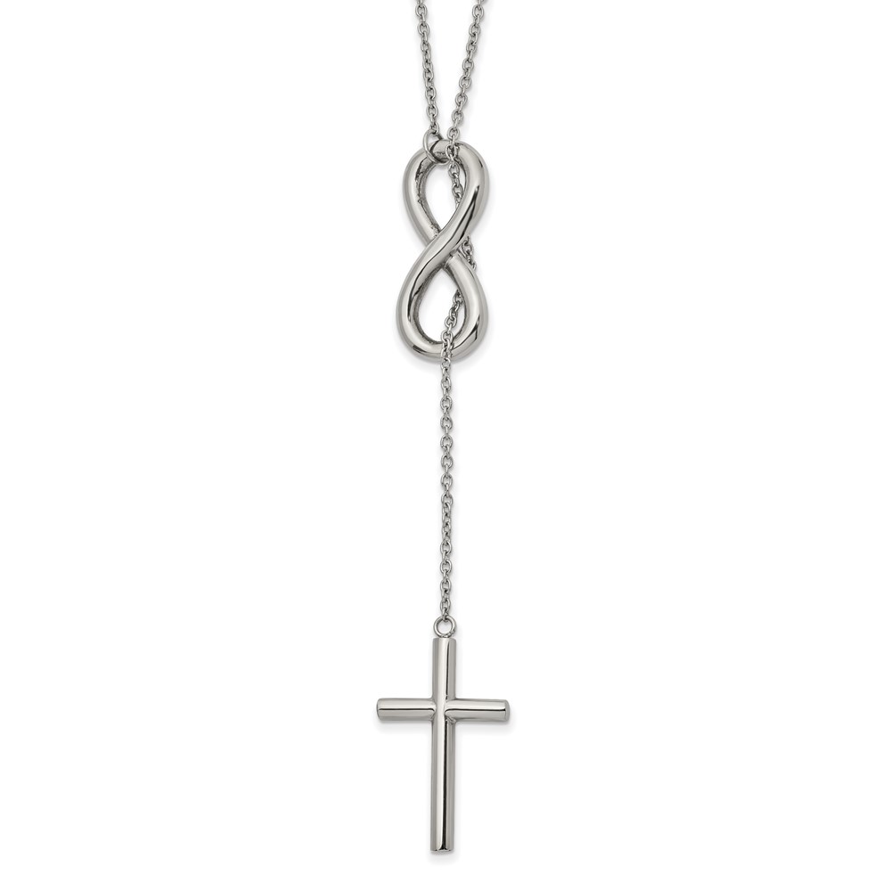 Stainless Steel Polished Cross/Infinity Adjust. to 25in Slipon Necklace