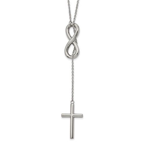 Chisel Stainless Steel Polished Cross Infinity Adjustable Up to Slipon Cable Chain Necklace, 25"