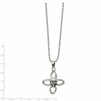 Stainless Steel Antiqued and Polished Necklace with CZ Skull Cross, 22" view 2