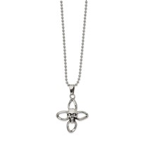 Stainless Steel Antiqued and Polished Necklace with CZ Skull Cross, 22" view 1