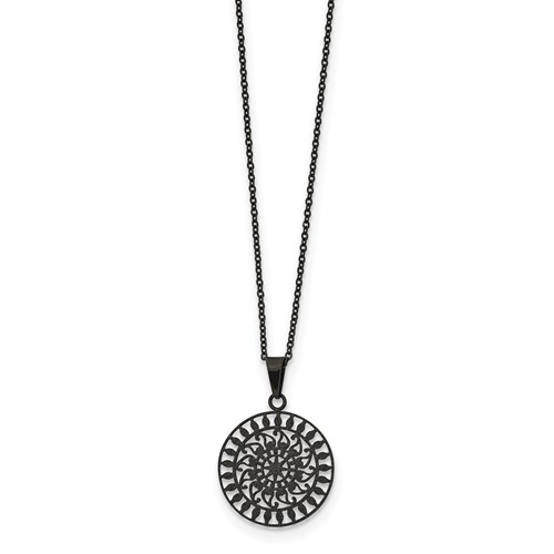 Stainless Steel Polished Black IP-plated Laser Cut Necklace with 2in Ext, 16"