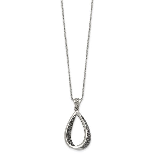 Stainless Steel Polished Teardrop Black Preciosa Crystal Necklace, 22"