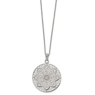 Chisel Stainless Steel Polished Cut-out Floral Pendant on a 22 inch Cable Chain Necklace