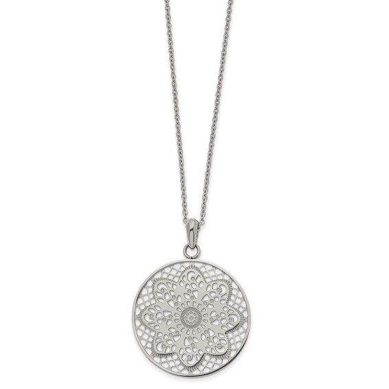 Chisel Stainless Steel Polished Cut-out Floral Pendant on a 22 inch Cable Chain Necklace