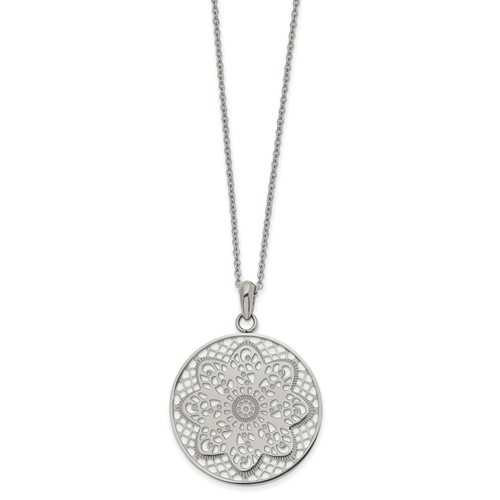 Chisel Stainless Steel Polished Cut-out Floral Pendant on a Cable Chain Necklace, 22"