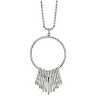 Chisel Stainless Steel Polished Circle Necklace with Bars Pendant on a Ball Chain, 22" view 2