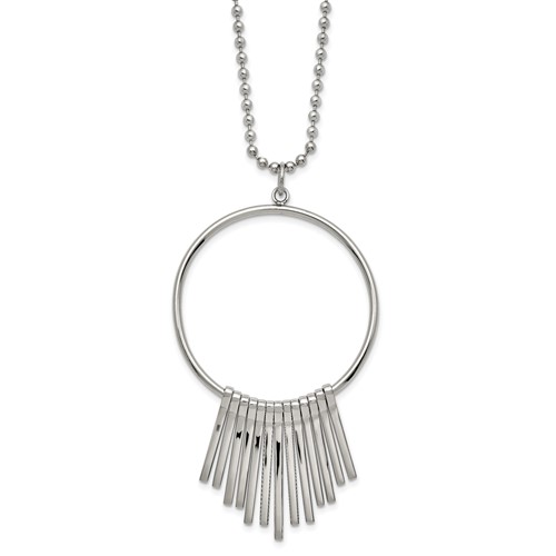 Chisel Stainless Steel Polished Circle Necklace with Bars Pendant on a Ball Chain, 22"