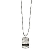 Chisel Stainless Steel Antiqued and Polished Hammered Reversible Dog Tag on a Ball Chain Necklace, 22" view 2