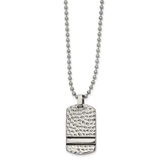 Chisel Stainless Steel Antiqued and Polished Hammered Reversible Dog Tag on a 22 inch Ball Chain Necklace