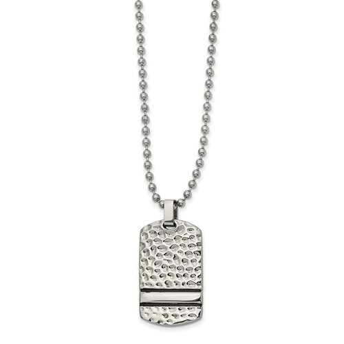 Chisel Stainless Steel Antiqued and Polished Hammered Reversible Dog Tag on a Ball Chain Necklace, 22"