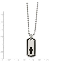 Chisel Stainless Steel Polished Black IP-plated Cross Dog Tag on a Ball Chain Necklace, 22" view 2