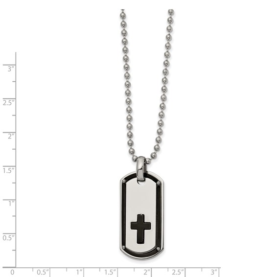 Chisel Stainless Steel Polished Black IP-plated Cross Dog Tag on a 22 inch Ball Chain Necklace
