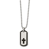 Chisel Stainless Steel Polished Black IP-plated Cross Dog Tag on a Ball Chain Necklace, 22" view 1