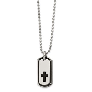 Chisel Stainless Steel Polished Black IP-plated Cross Dog Tag on a 22 inch Ball Chain Necklace