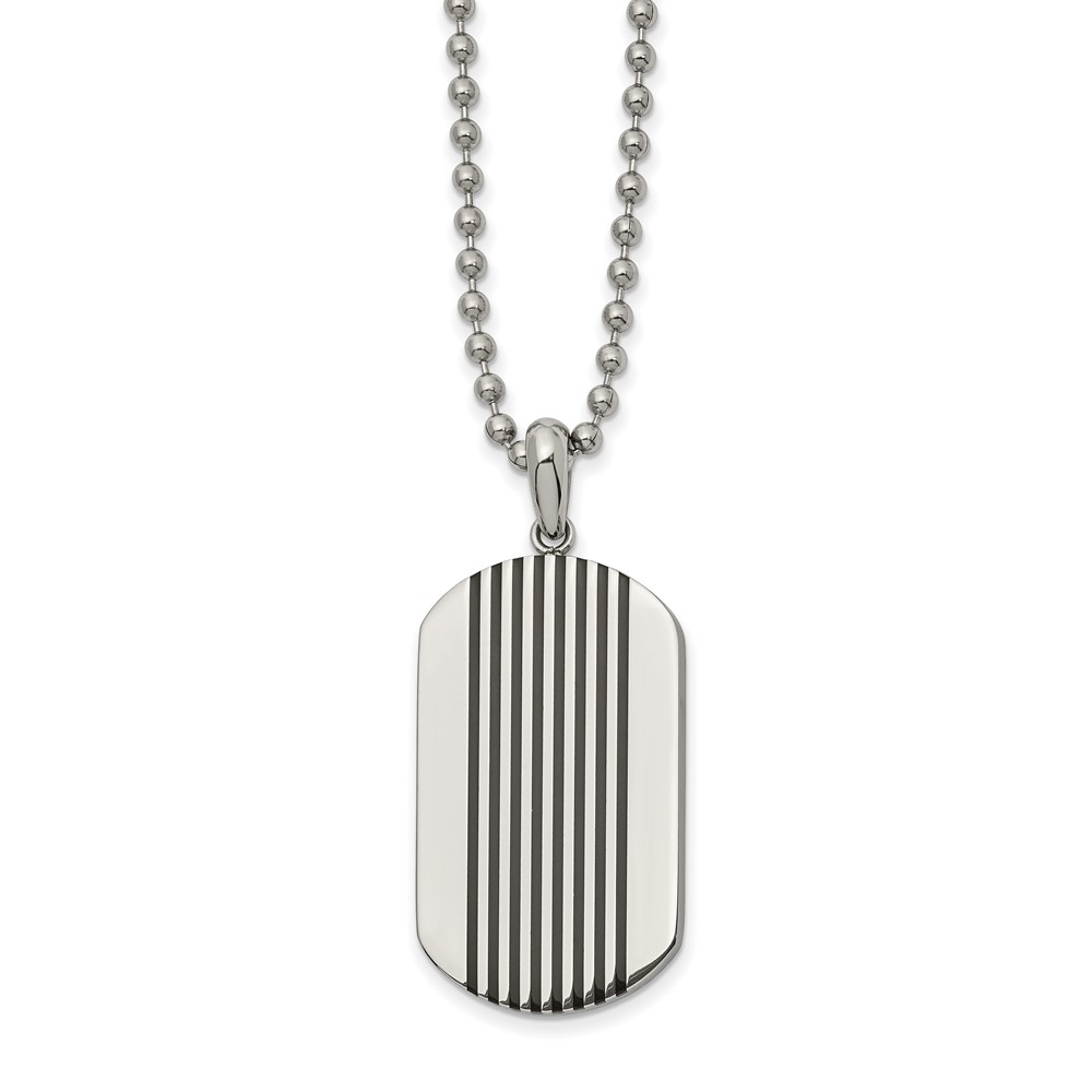 Stainless Steel Polished with Black Enamel Stripes Dog Tag 22in Necklace