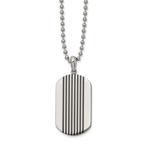 Chisel Stainless Steel Polished Necklace with Black Enamel Stripes Dog Tag on a Ball Chain, 22"