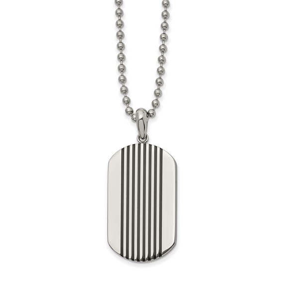 Chisel Stainless Steel Polished with Black Enamel Stripes Dog Tag on a 22 inch Ball Chain Necklace
