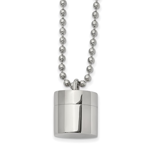 Chisel Stainless Steel Polished Capsule That Opens on a Ball Chain Necklace, 22"